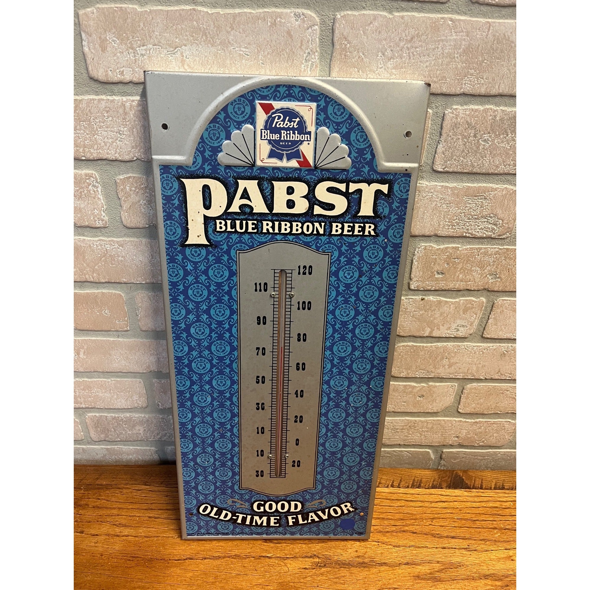 Vintage Pabst Blue Ribbon Beer Good Old-Time Flavor Thermometer Sign