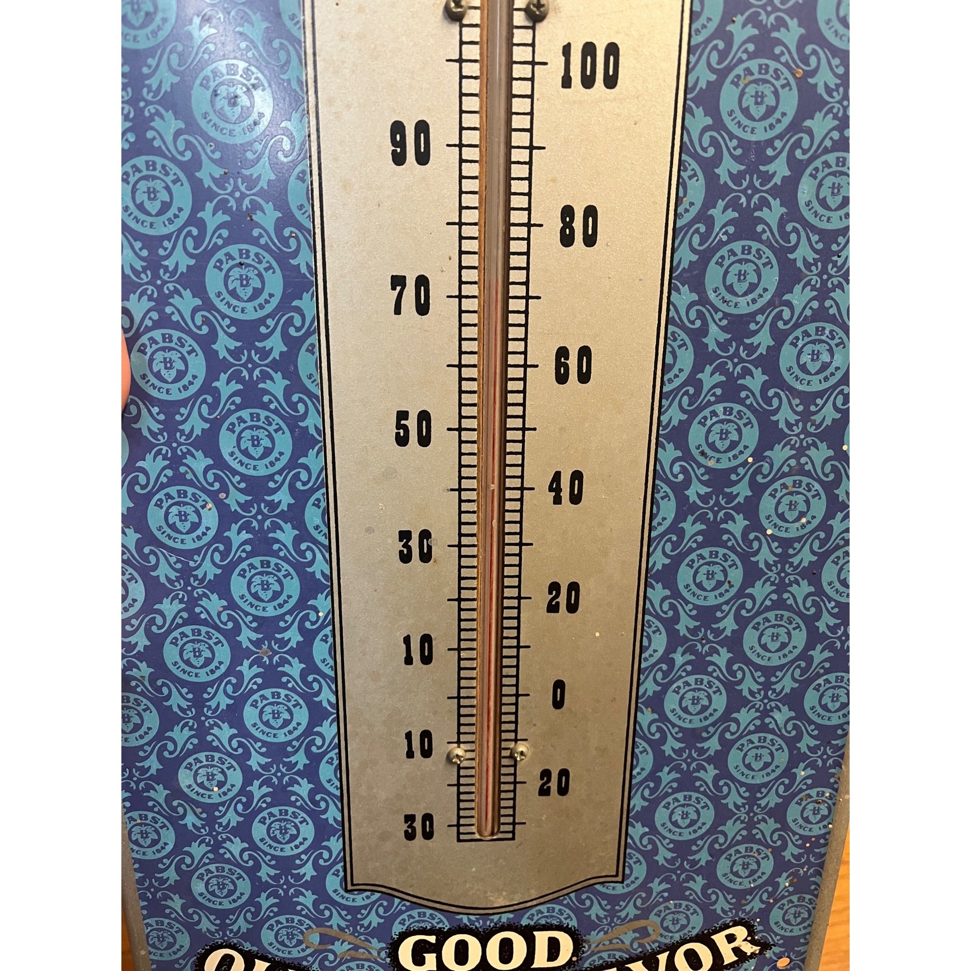 Vintage Pabst Blue Ribbon Beer Good Old-Time Flavor Thermometer Sign
