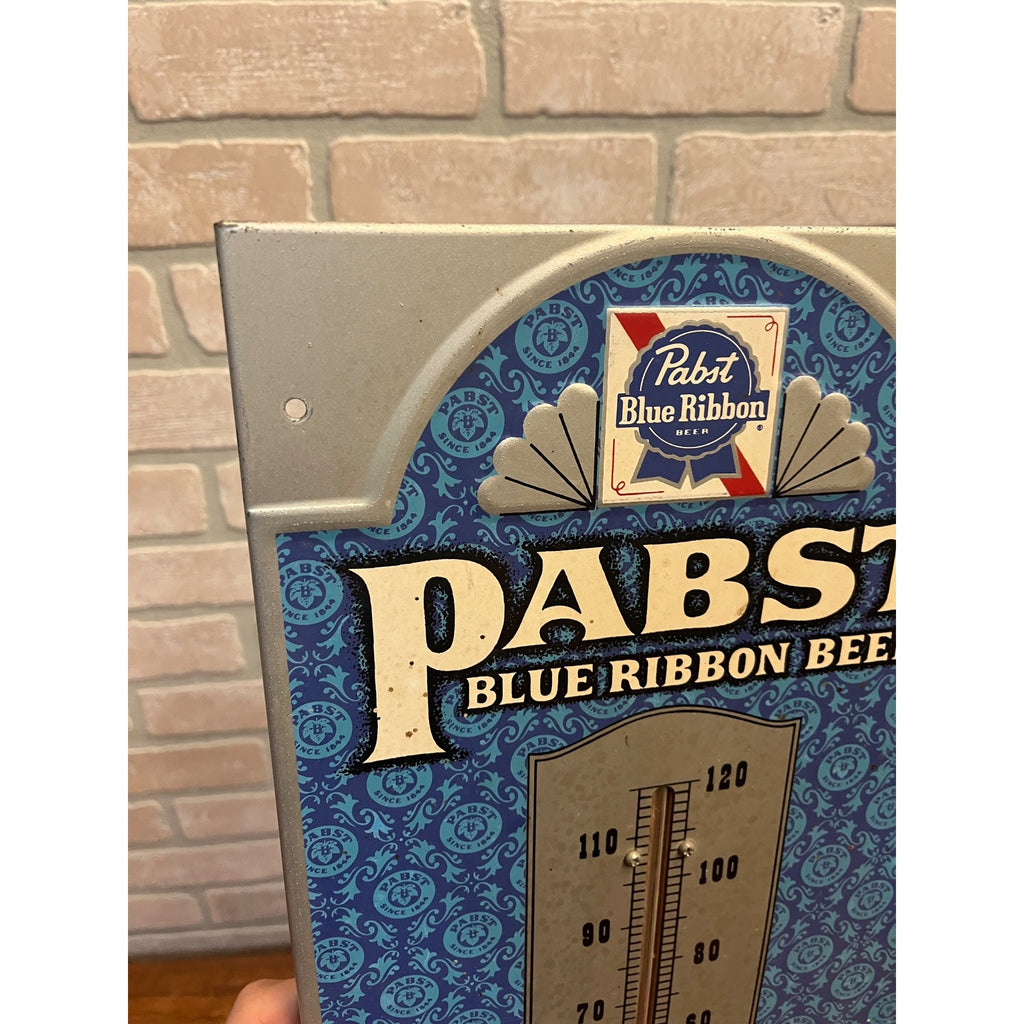 Vintage Pabst Blue Ribbon Beer Good Old-Time Flavor Thermometer Sign