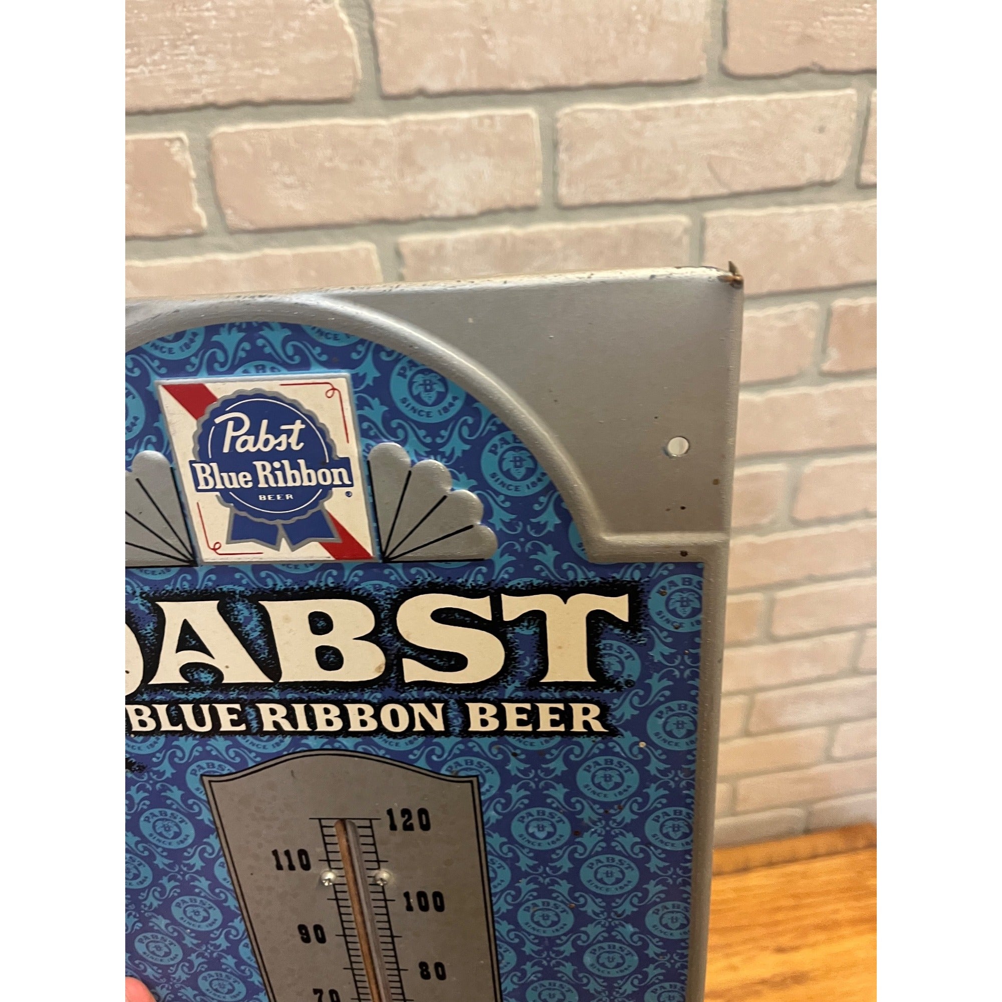 Vintage Pabst Blue Ribbon Beer Good Old-Time Flavor Thermometer Sign