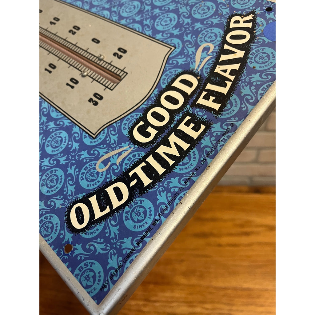 Vintage Pabst Blue Ribbon Beer Good Old-Time Flavor Thermometer Sign