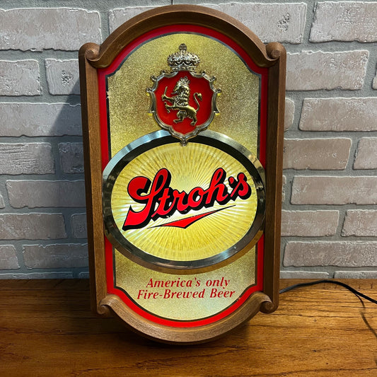 Vintage 1985 Stroh's Beer Lighted Bar Advertising Sign Motion Spinner - Works