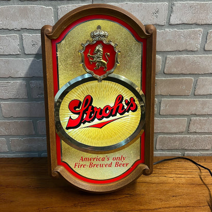 Vintage 1985 Stroh's Beer Lighted Bar Advertising Sign Motion Spinner - Works