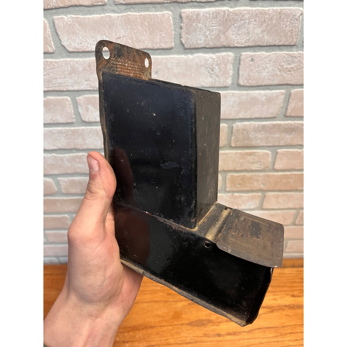 Vintage 1910s Tin Match Box Holder w/ Burnt Matches Receptacle Black Farmhouse Decor