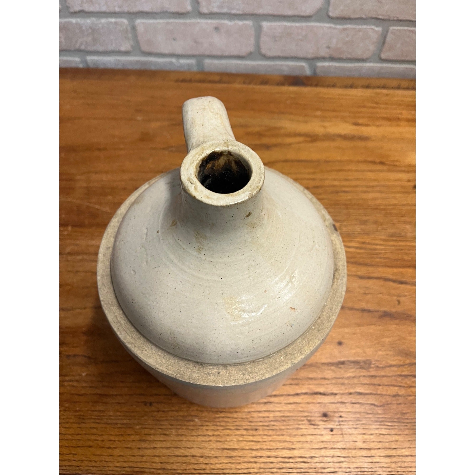 Antique Vintage White Stoneware Whiskey Jug Farmhouse Primitive Rustic Decor 11"