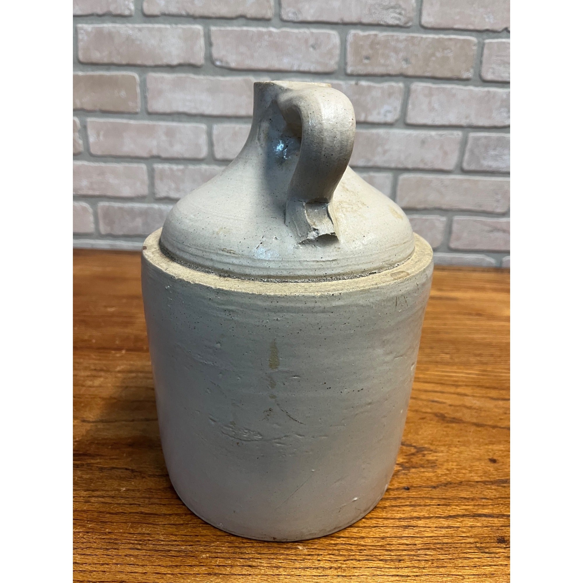 Antique Vintage White Stoneware Whiskey Jug Farmhouse Primitive Rustic Decor 11"