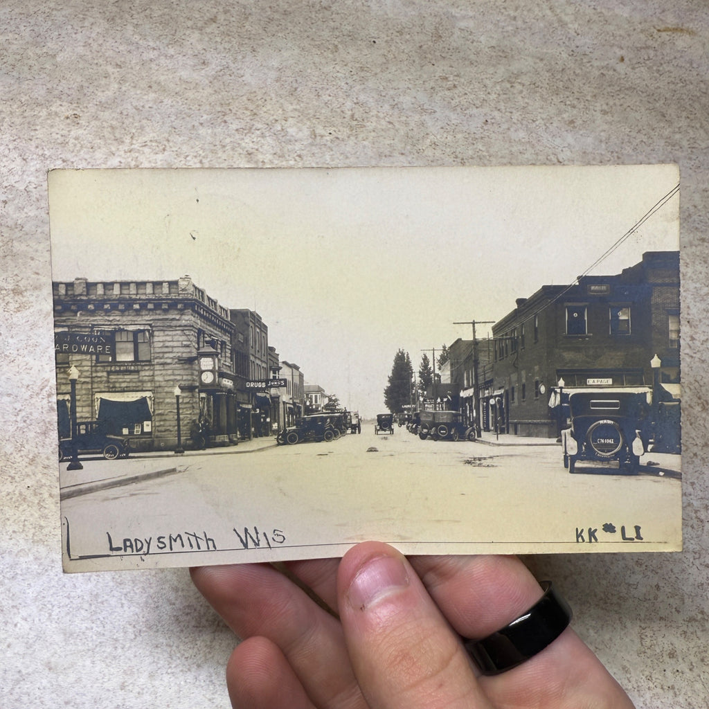 Ladysmith Wis Street Scene Main 1910s-1920s RPPC real photo postcard