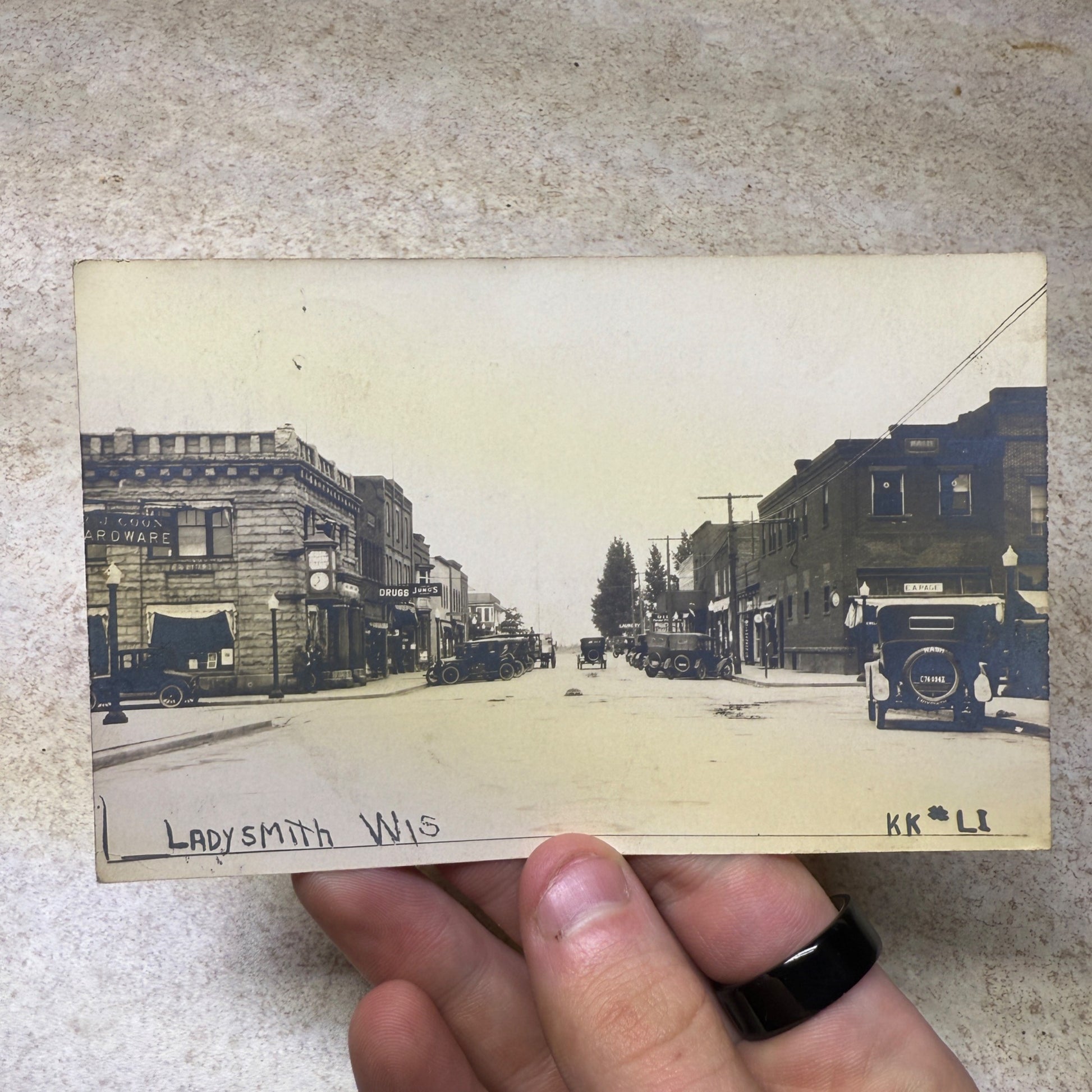 Ladysmith Wis Street Scene Main 1910s-1920s RPPC real photo postcard