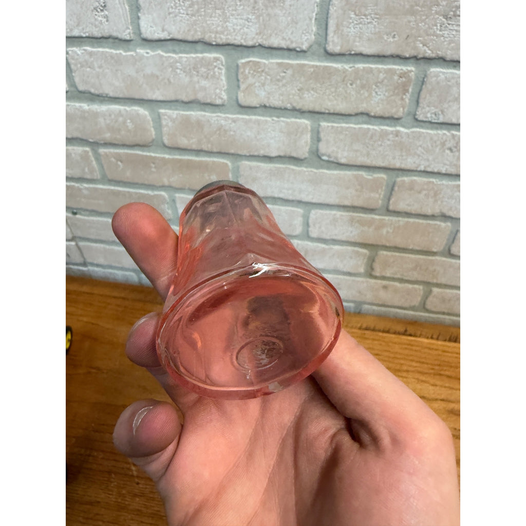 Vintage Pink Depression Glass Salt & Pepper Shakers With Metal Lids Ribbed Pattern
