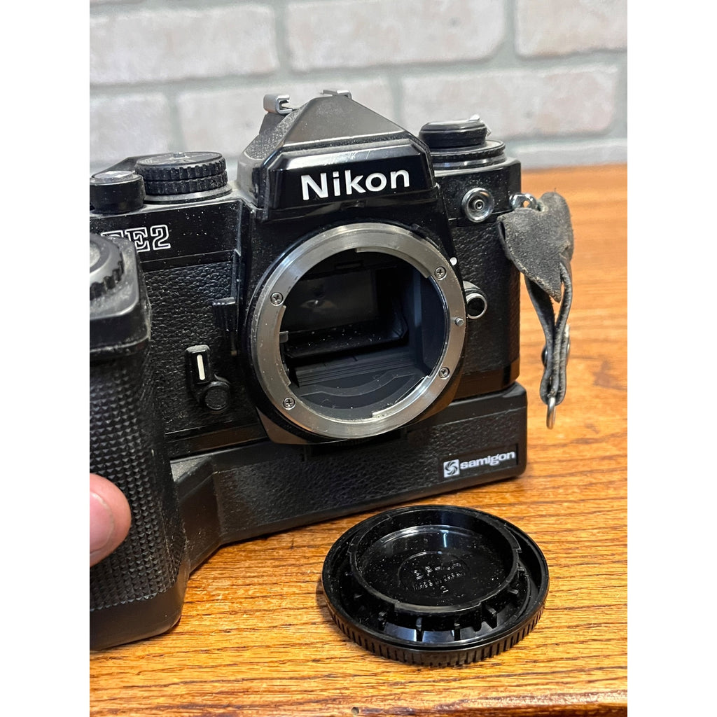 Nikon FE2 35mm SLR Film Camera Body Black w/ Samigon Motor Drive N-2TR Untested