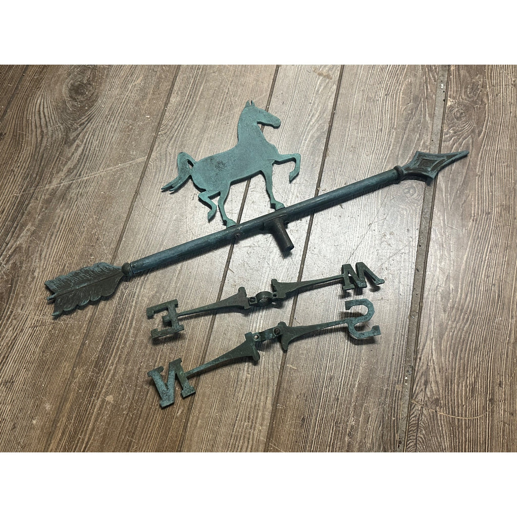 Antique Copper or Bronze Horse Weathervane w/ Directional Arrows Farm Barn