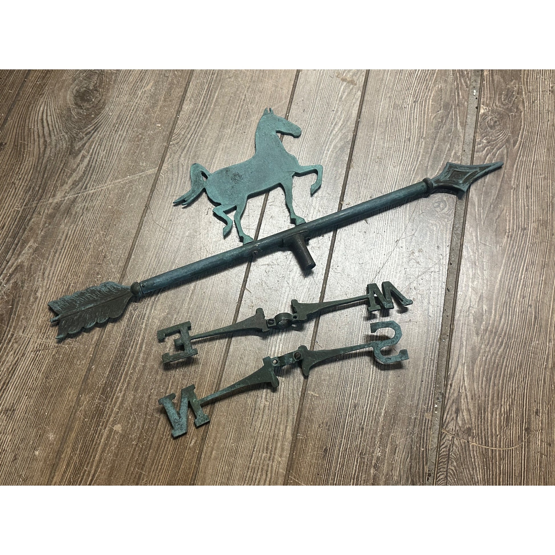 Antique Copper or Bronze Horse Weathervane w/ Directional Arrows Farm Barn