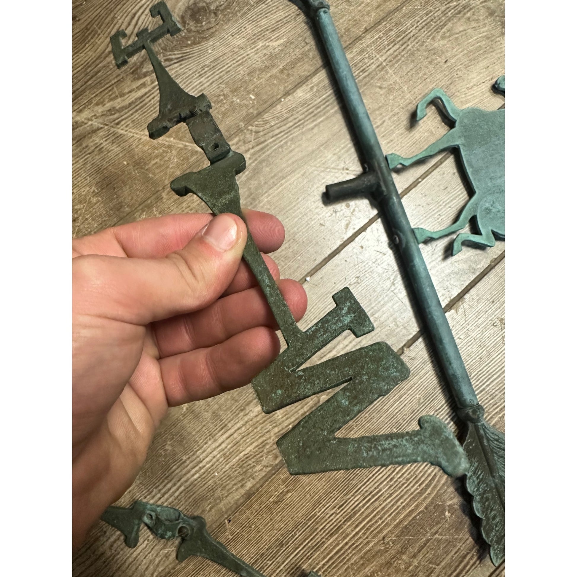 Antique Copper or Bronze Horse Weathervane w/ Directional Arrows Farm Barn