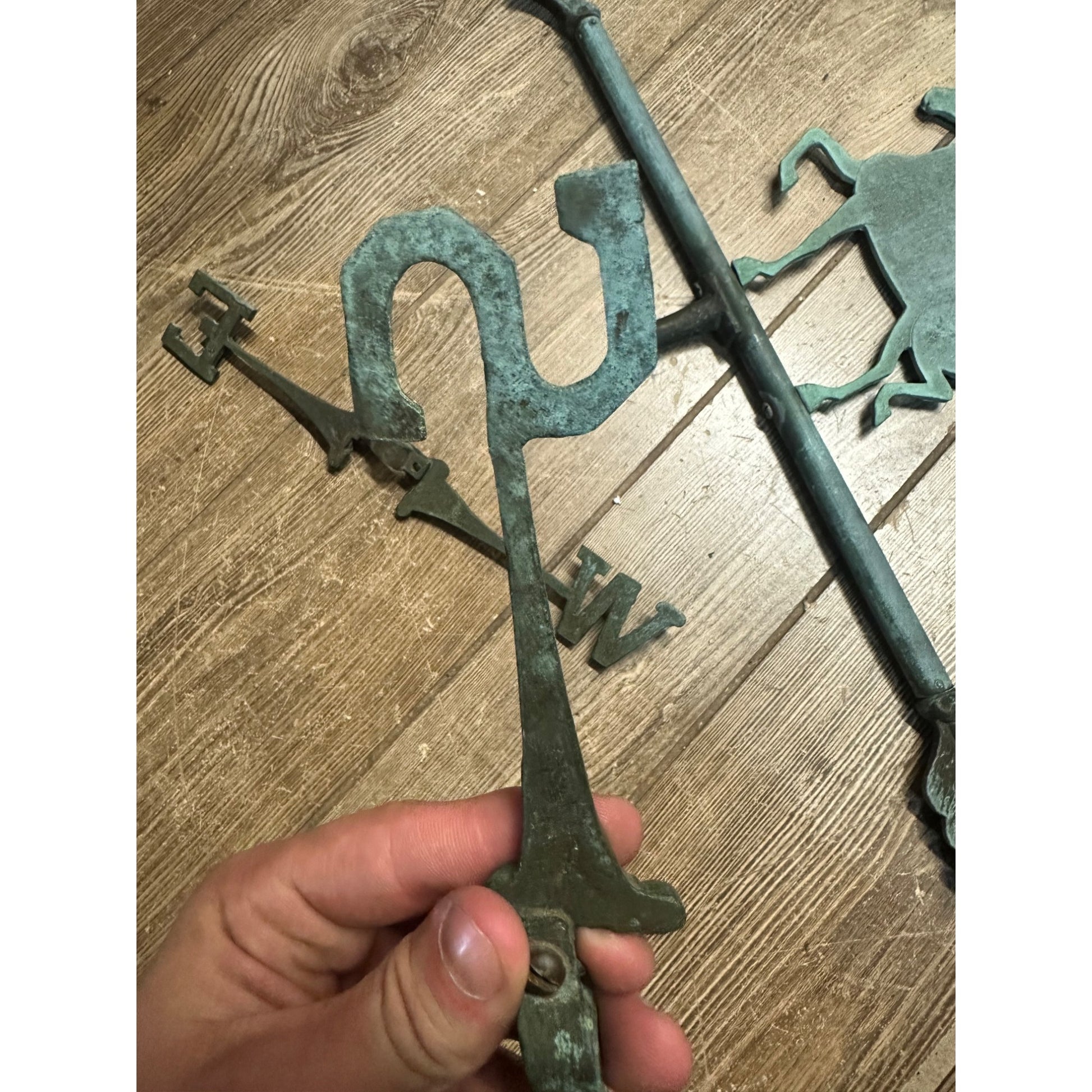 Antique Copper or Bronze Horse Weathervane w/ Directional Arrows Farm Barn