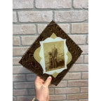 Antique Victorian Unusual Solid Glass Picture Frame w/ Photo Wood Grain Pattern