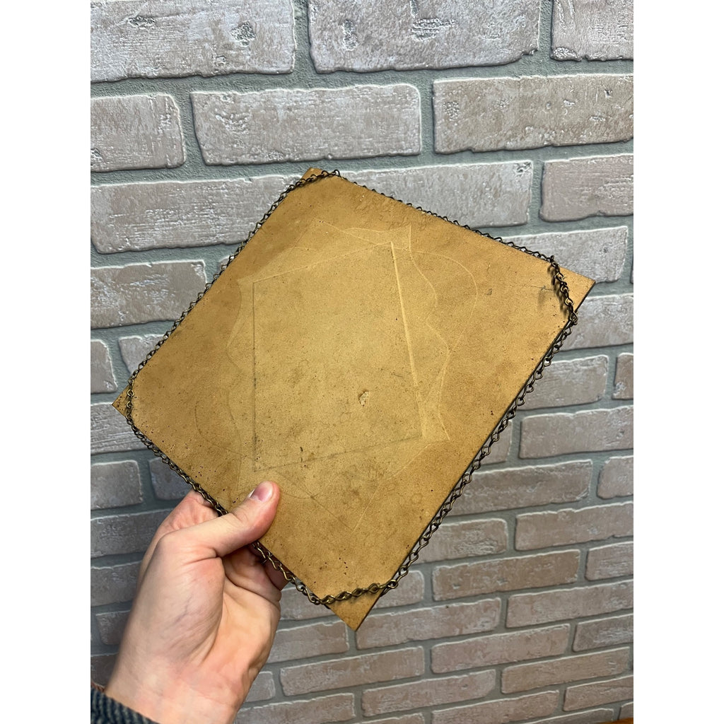 Antique Victorian Unusual Solid Glass Picture Frame w/ Photo Wood Grain Pattern