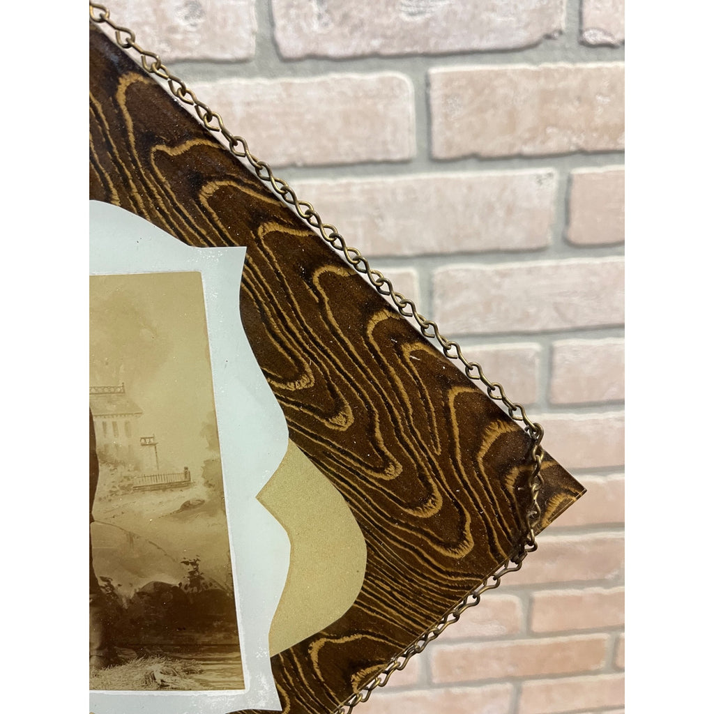 Antique Victorian Unusual Solid Glass Picture Frame w/ Photo Wood Grain Pattern