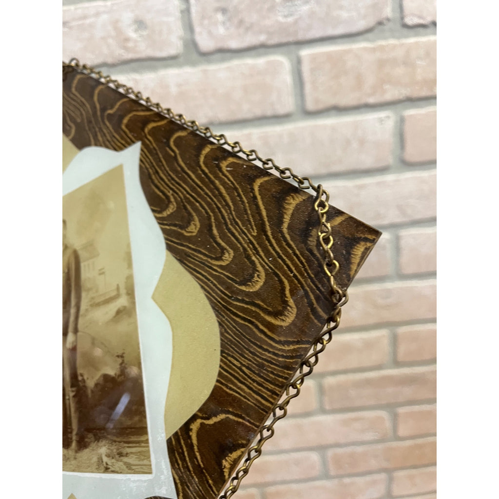 Antique Victorian Unusual Solid Glass Picture Frame w/ Photo Wood Grain Pattern