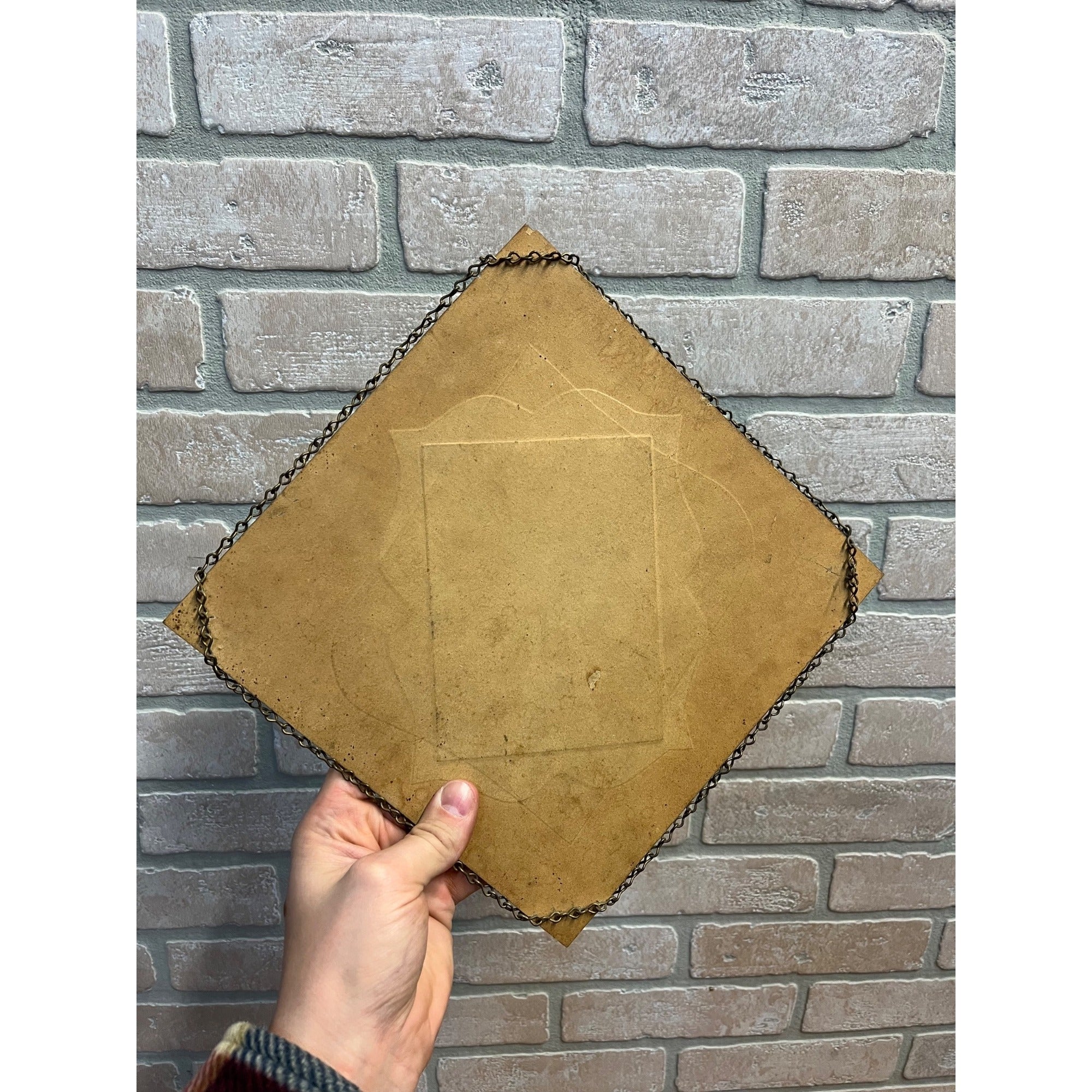 Antique Victorian Unusual Solid Glass Picture Frame w/ Photo Wood Grain Pattern