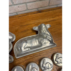 Vintage Lot Easter-Themed Metal Cake and Tart Molds Bunny Rabbits and Lamb Fourteen (14) Pieces