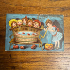 Vintage 1909 Halloween Postcard Embossed Bobbing Apples Girl JOL