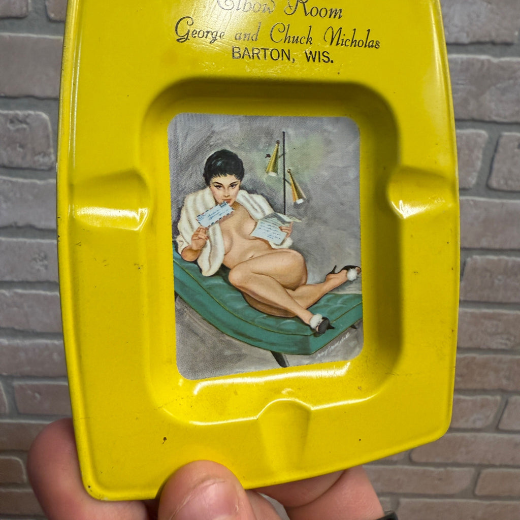 Vintage 1950s Elbow Room Bar Tavern Advertising Ashtray Barton Wisconsin Pinup