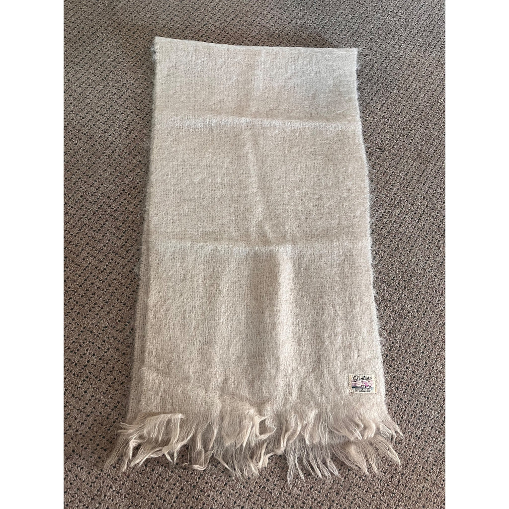 Vintage Glentana Scotland White Short Mohair Wool Scarf 69" x 17.5" - GREAT