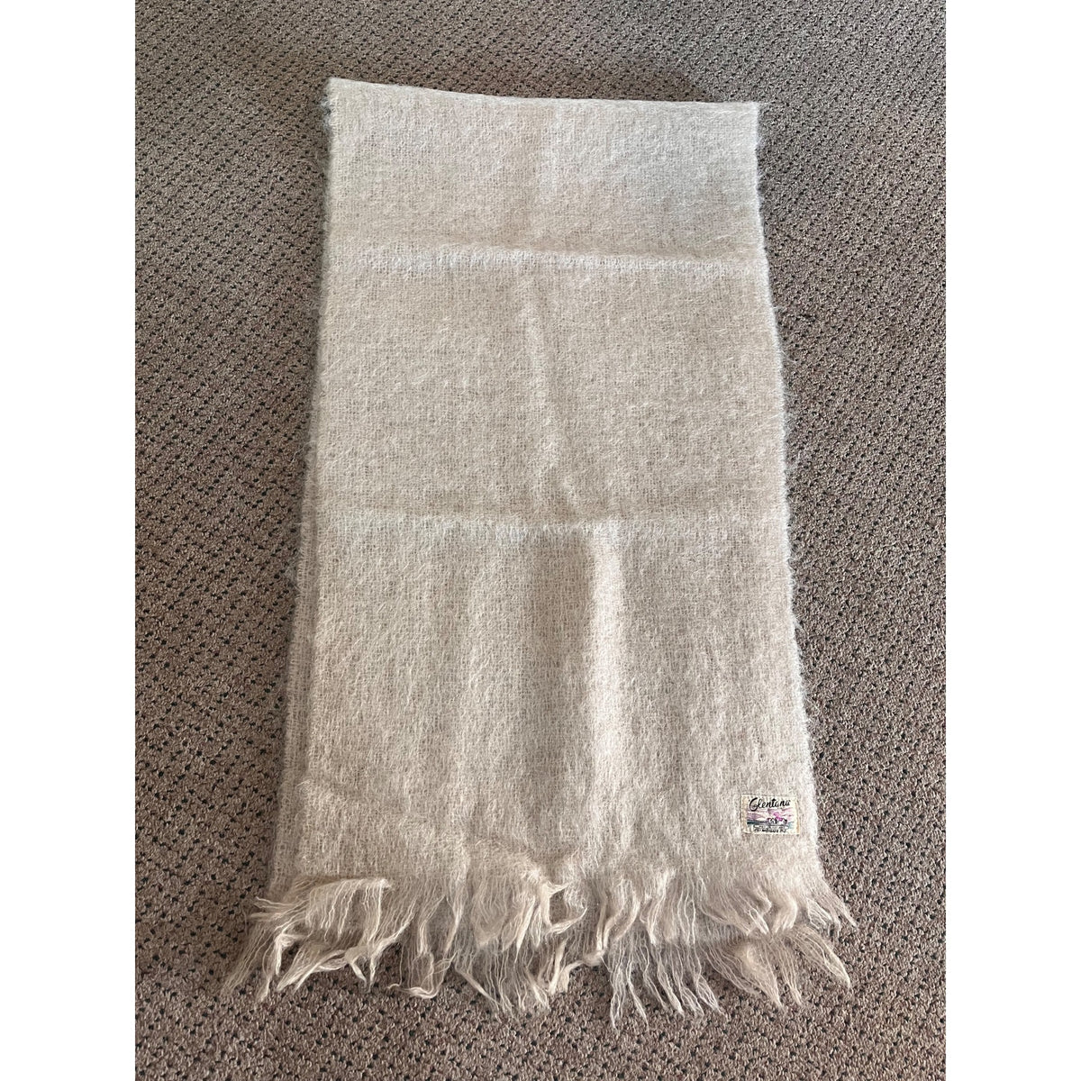 Vintage Glentana Scotland White Short Mohair Wool Scarf 69" x 17.5" - GREAT