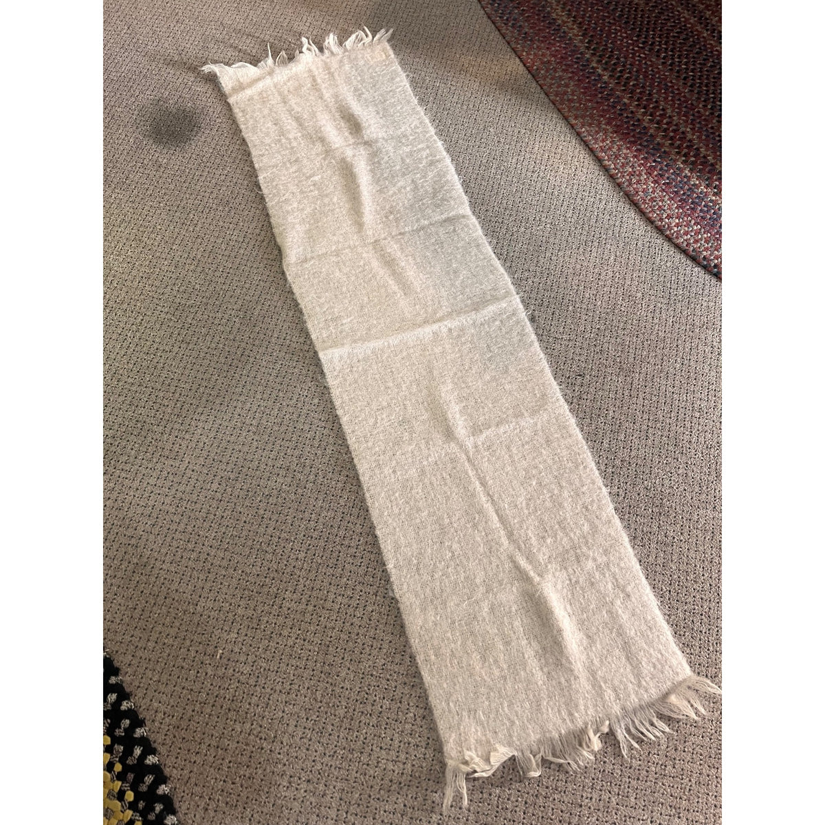 Vintage Glentana Scotland White Short Mohair Wool Scarf 69" x 17.5" - GREAT