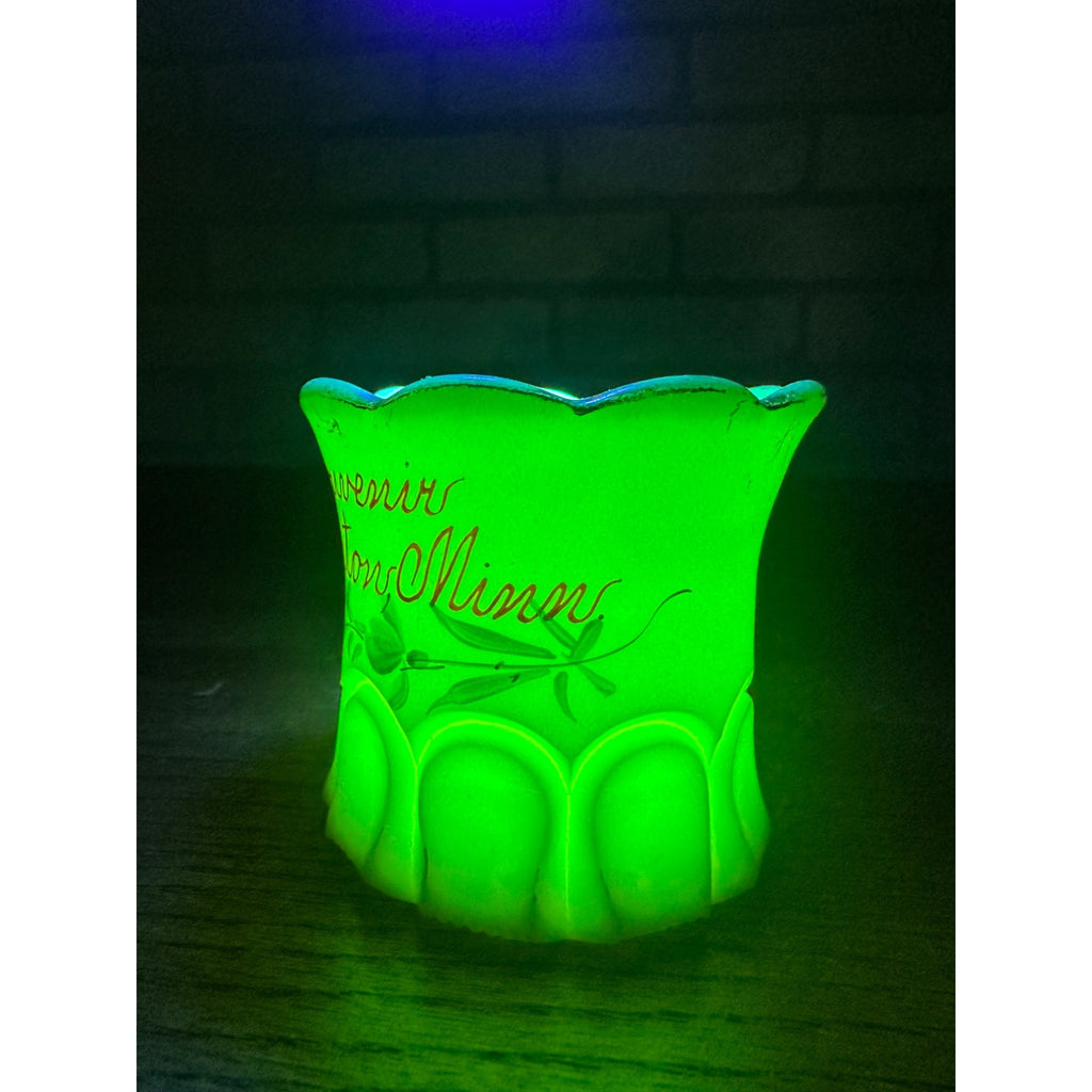 Vintage Uranium Souvenir Custard Glass Toothpick Holder Brownton MN