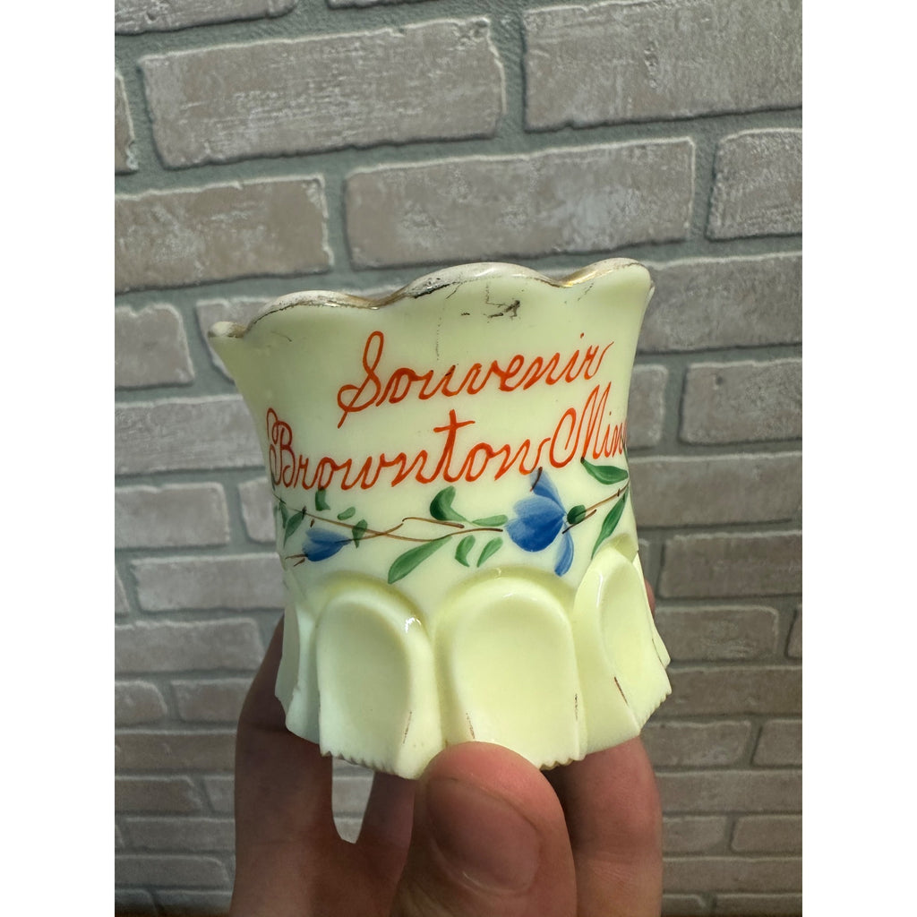 Vintage Uranium Souvenir Custard Glass Toothpick Holder Brownton MN