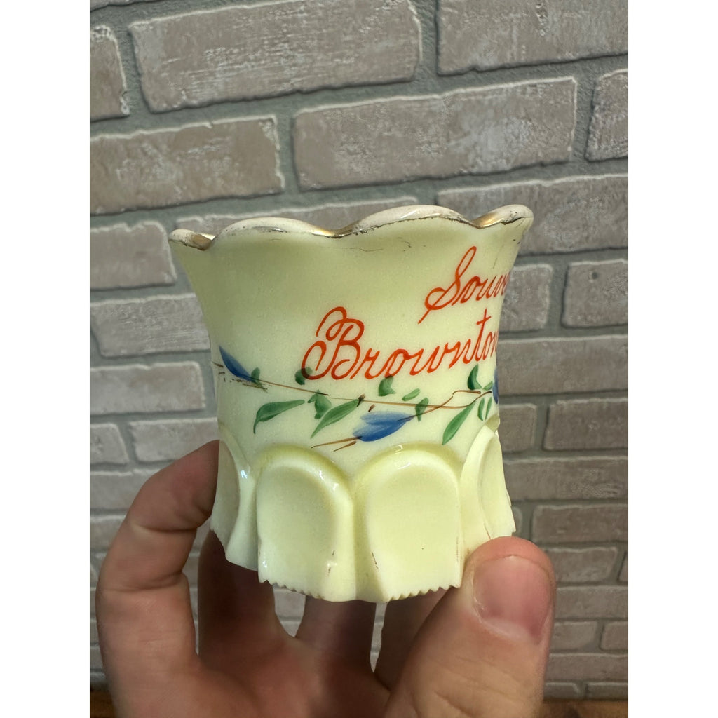 Vintage Uranium Souvenir Custard Glass Toothpick Holder Brownton MN