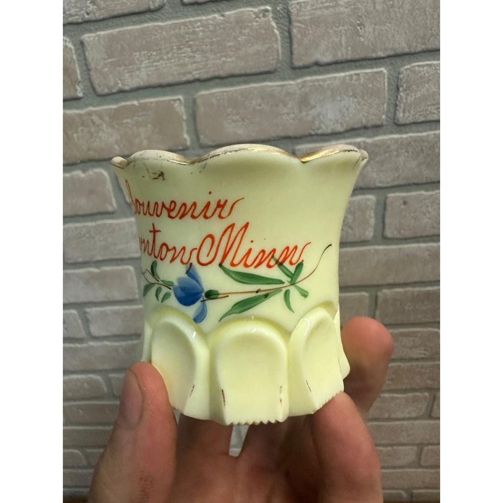Vintage Uranium Souvenir Custard Glass Toothpick Holder Brownton MN