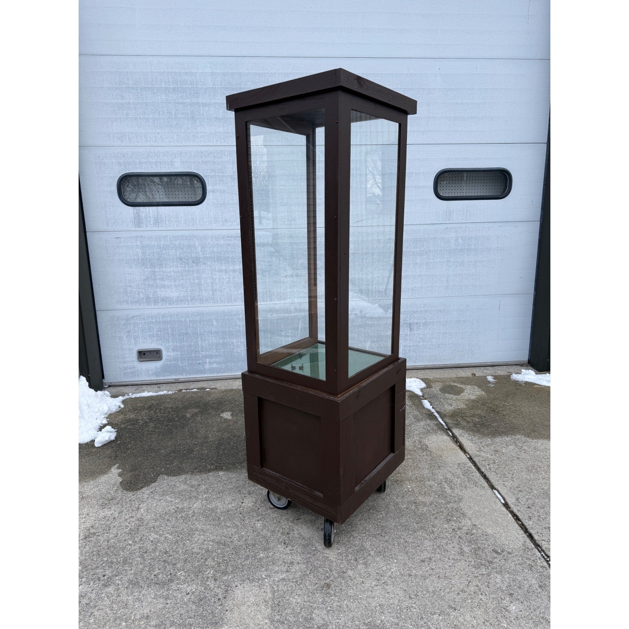 Large Custom Wood & Glass Display Case w/ Shelves Narrow Retail Store Case