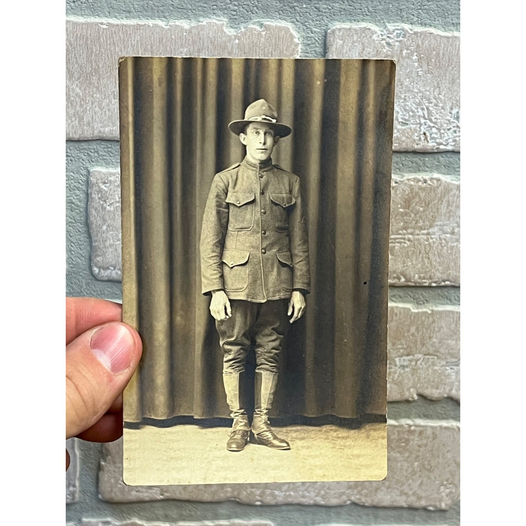 Vintage US Army Soldier Doughboy WWII ID'd Named RPPC Photo Postcard