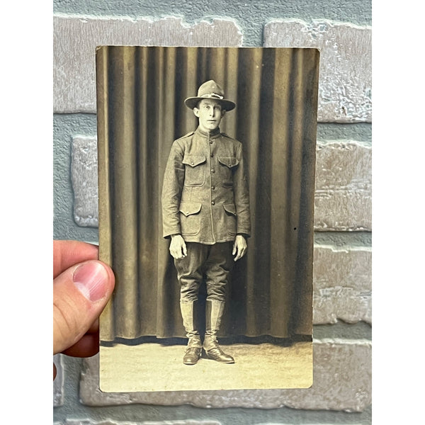 Vintage US Army Soldier Doughboy WWII ID'd Named RPPC Photo Postcard