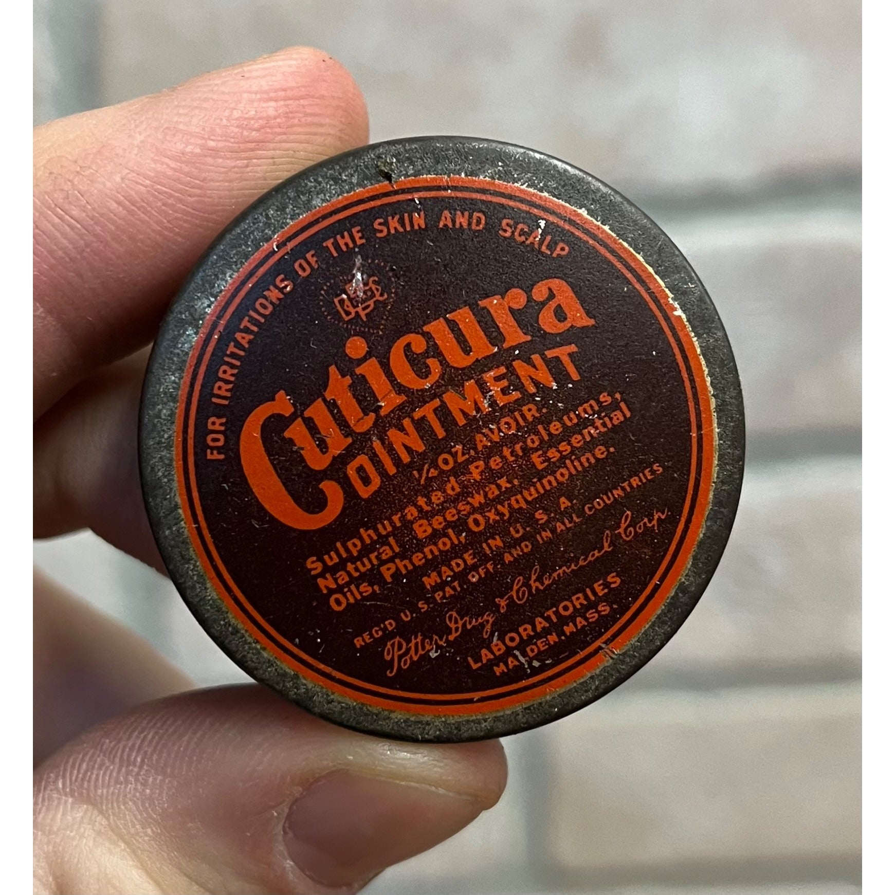 Vintage Cuticura Ointment Tin for Skin & Scalp Medicine Medical Advertising 1.5"