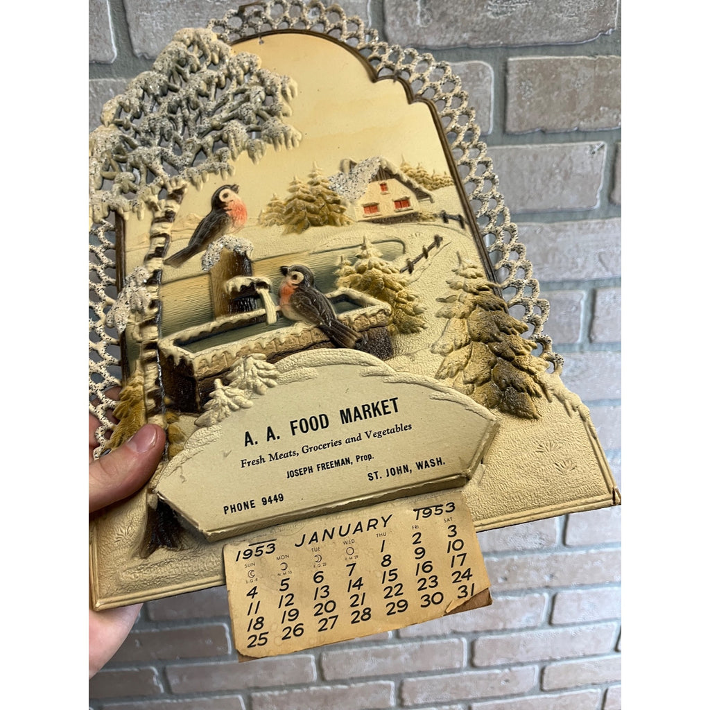 German Victorian Advertising Diecut Calendar Sign St John Washington Robins Bird