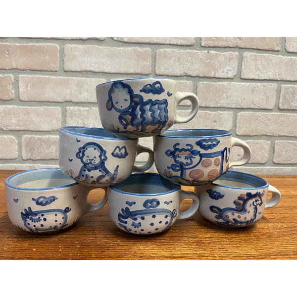 Vintage M.A. Hadley Set (6) Farm Animals Coffee / Tea Cups Cow Horse Dog Pig ++