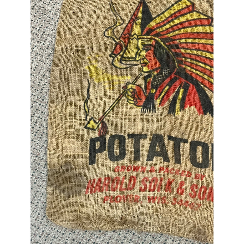 Vintage Big Chief Potatoes Harold Solk & Sons Plover Wisconsin burlap sack