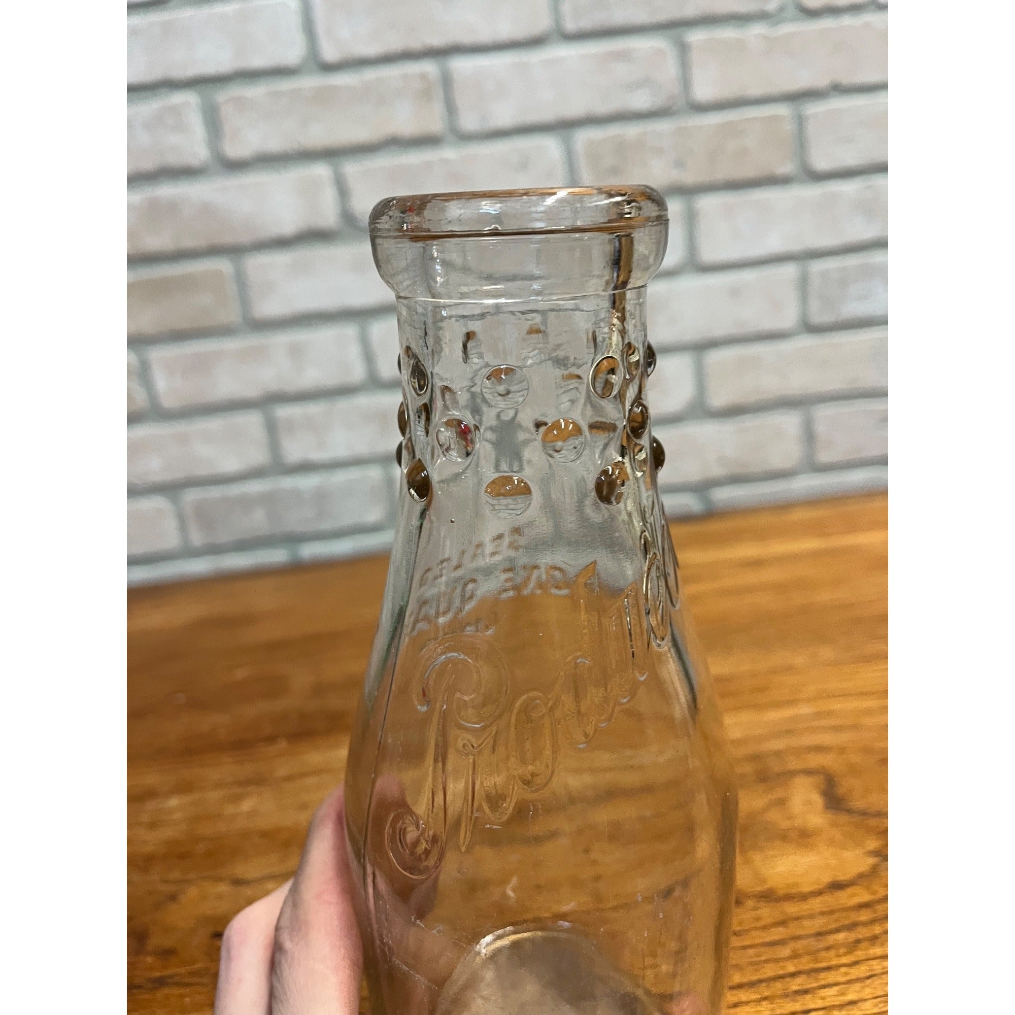 Producers Dairy Products Inc. One Quart Embossed Milk Bottle Crawfordsville, IN