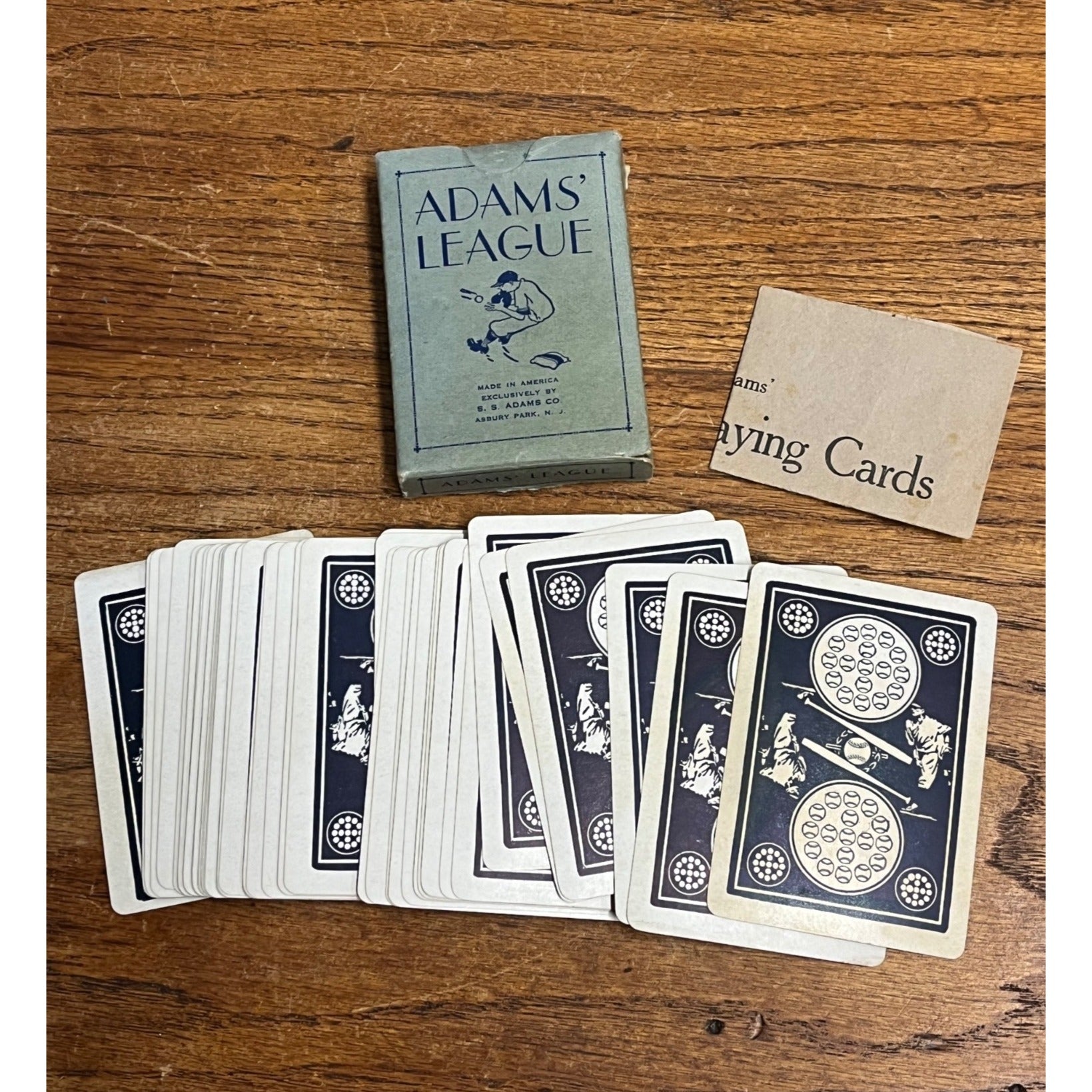 Vintage c1914 Adams League Baseball Themed Playing Cards Deck + Box -Magic Trick