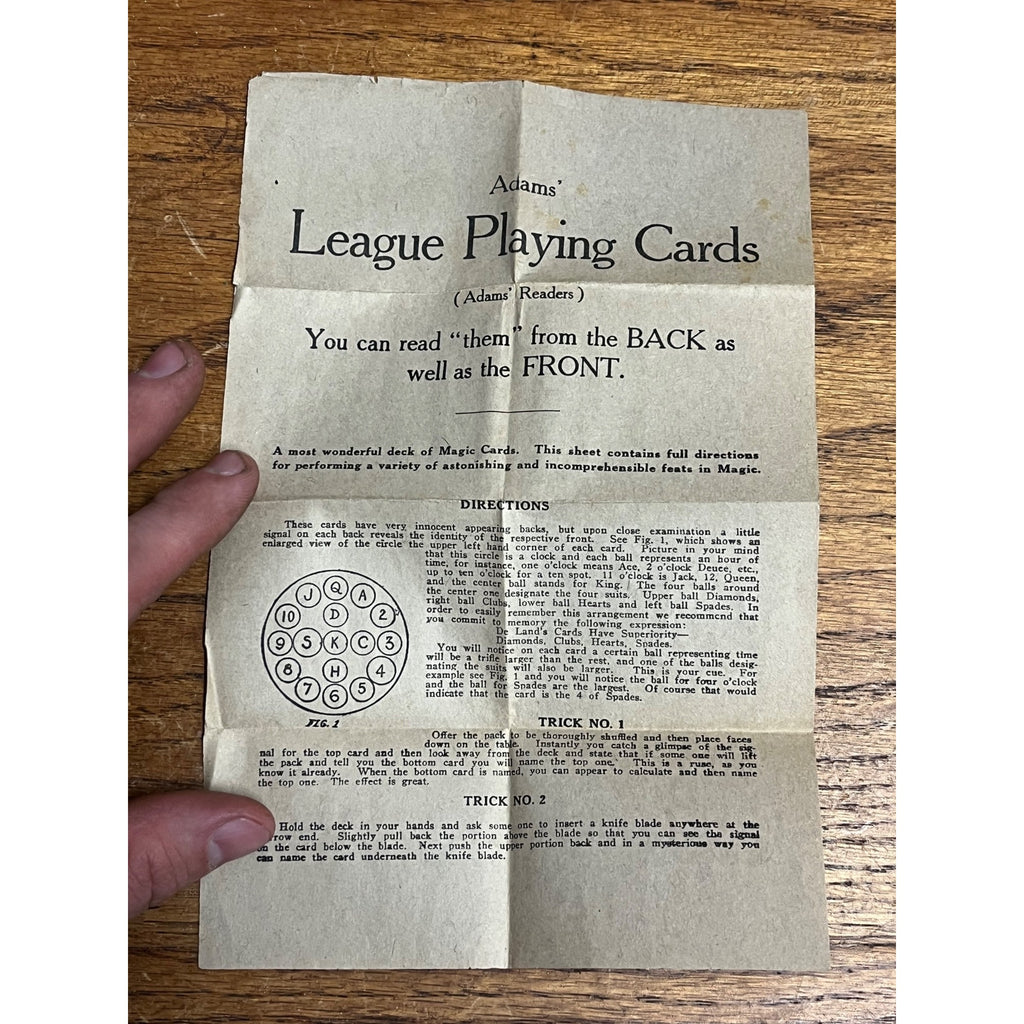 Vintage c1914 Adams League Baseball Themed Playing Cards Deck + Box -Magic Trick