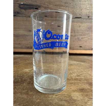 Vintage Oconto Wisconsin Blue Shell Beer Glass 4.5" tall