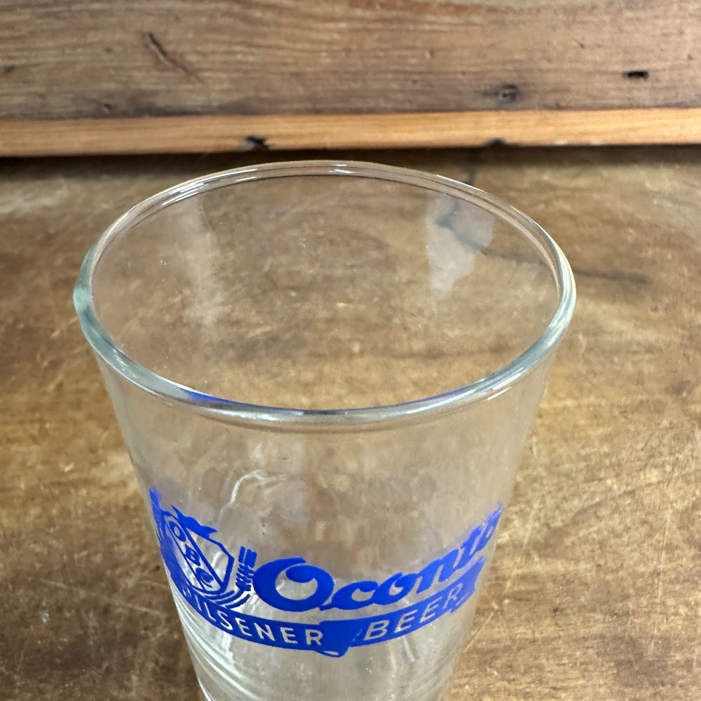 Vintage Oconto Wisconsin Blue Shell Beer Glass 4.5" tall