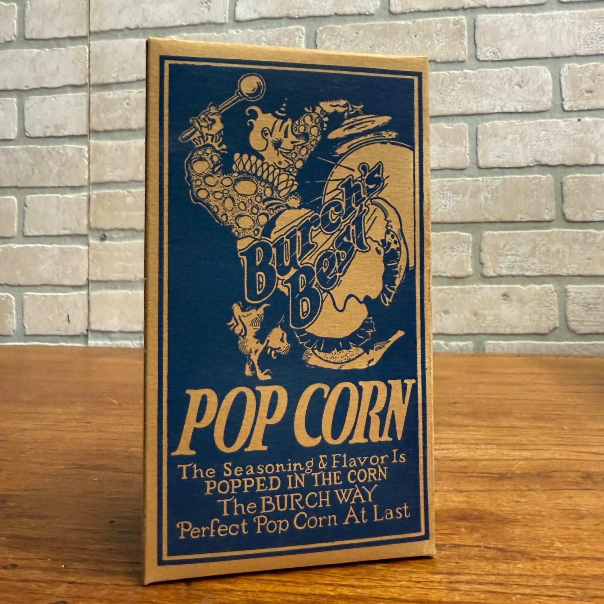Vintage Burch's Best Popcorn Box Advertising Movie Theater Clown