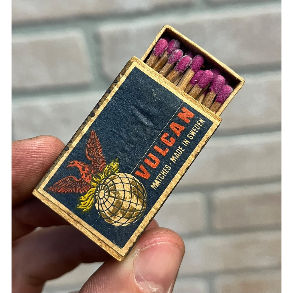 Vintage Vulcan Safety Match Box - FULL - Sweden Bird Globe Matches Antique