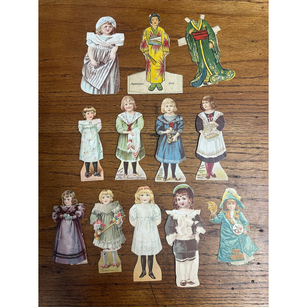 Antique 1880s Victorian Diecut Advertising Trade Cards Paper Dolls Diamond Dye Coffee ++