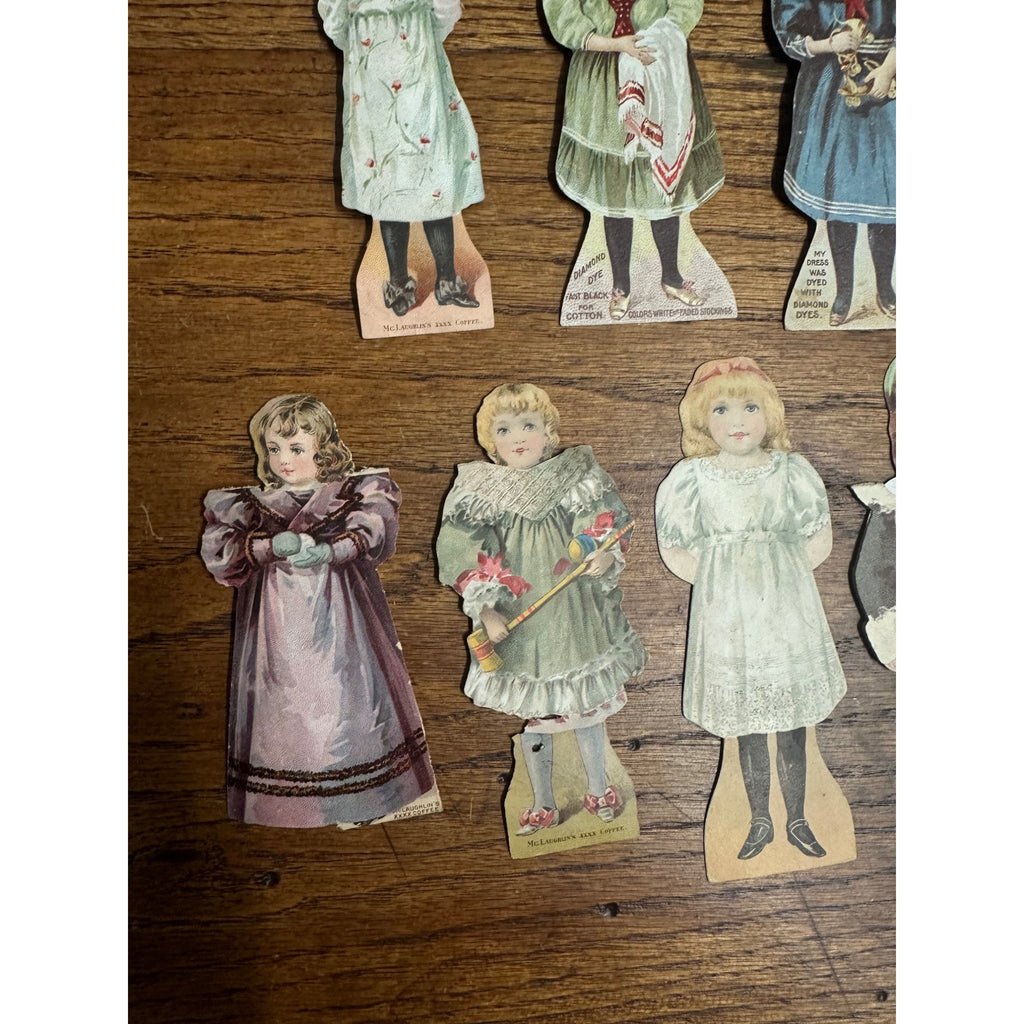 Antique 1880s Victorian Diecut Advertising Trade Cards Paper Dolls Diamond Dye Coffee ++