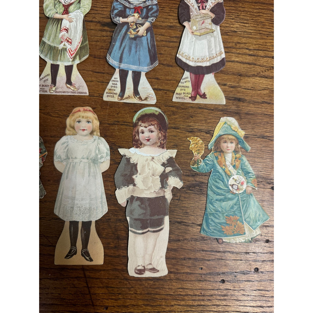 Antique 1880s Victorian Diecut Advertising Trade Cards Paper Dolls Diamond Dye Coffee ++